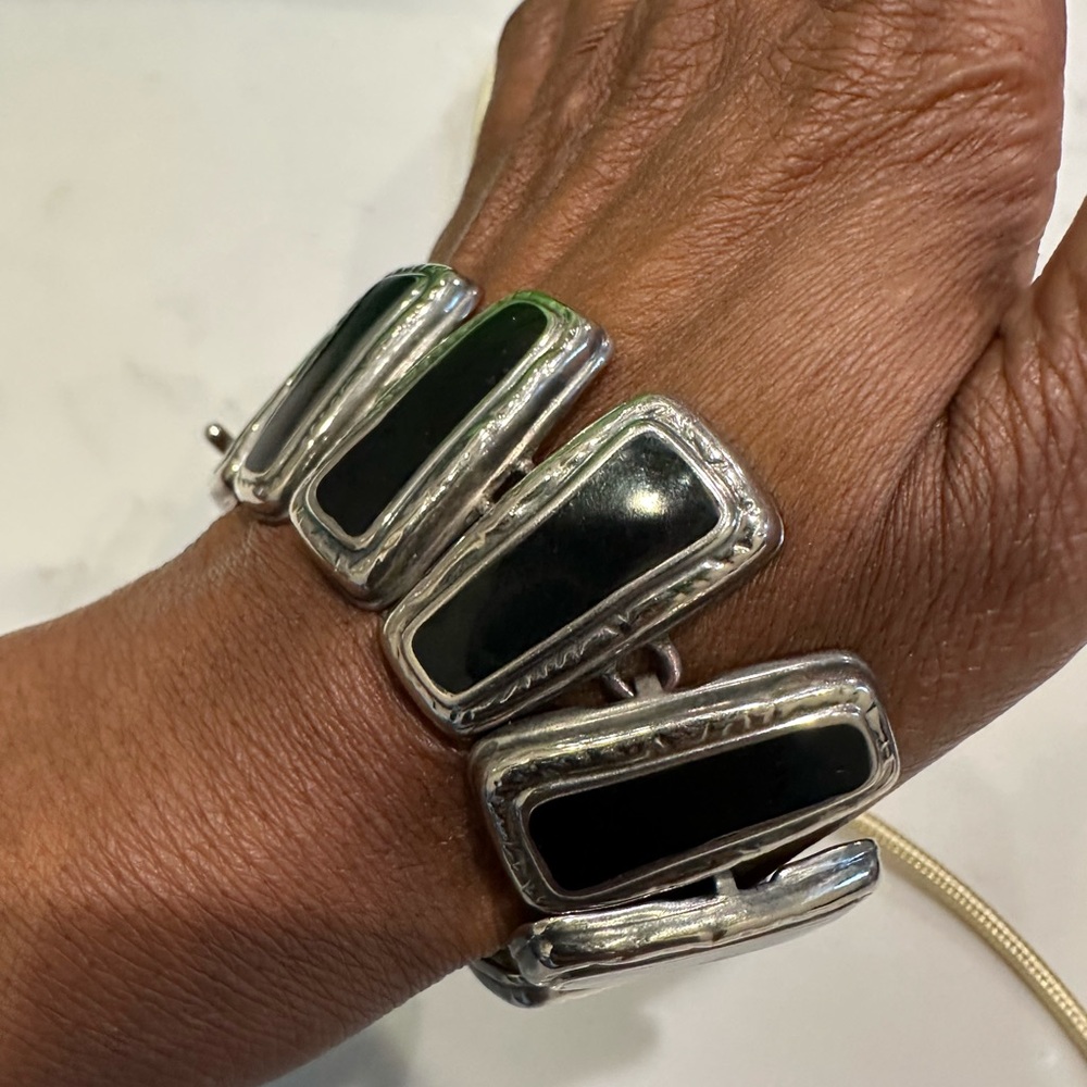 Vintage Silver And Black Rectangular Bracelet - image 5